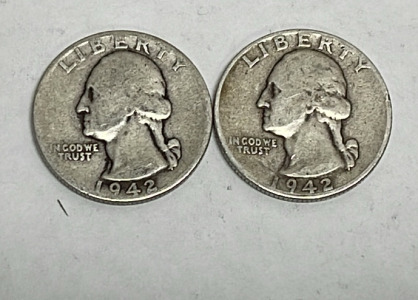 (2) 90% Silver Washington Quarters Dated 1942