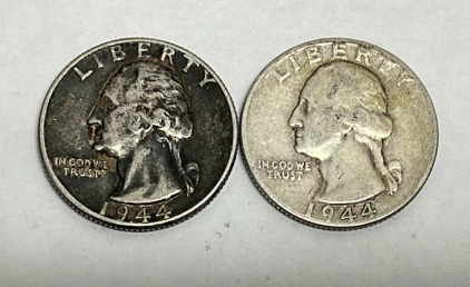 (2) 90% Silver Washington Quarters Dated 1944