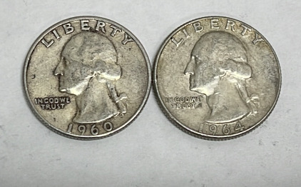 (2) 90% Silver Washington Quarters Dated 1960 And 1964