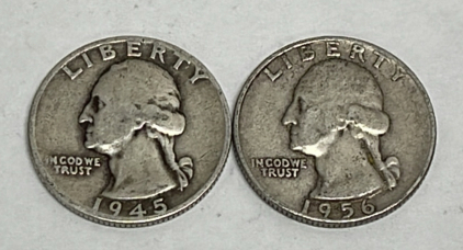 (2) 90% Silver Washington Quarters Dated 1945 And 1956