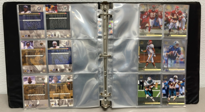 (74) NFL 1998 Upper Deck SP Authentic Collectible Football Cards Named To Jim Harbaugh, Antowon Smith, Terrel Davis, Antonio Freeman, And Many More W/ Binder