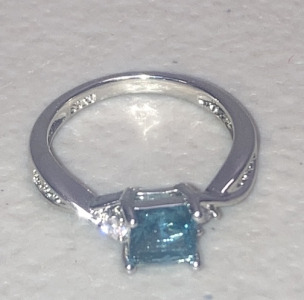 (1) Size 7 Aqua Blue Aquamarine Square Cut .925 Ring