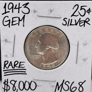 1943 MS68 RARE Gem Silver Quarter