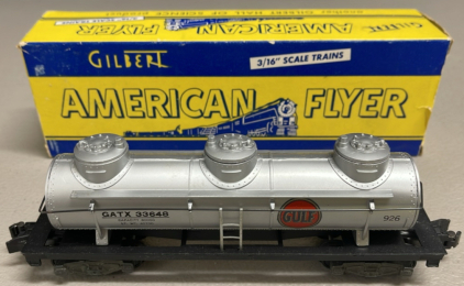 American Flyer Post War #926 Gulf 3 Dome Tank Car W/ Box