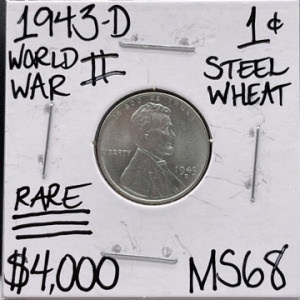 1943-D MS68 RARE WWII Steel Wheat Penny