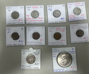 (10) Assorted Collectible Coins: Denver Mint , Philadelphia Mint , Error, Steel Pennies and more
