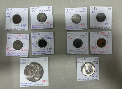 (10) Assorted Collectible Coins: Denver Mint , Philadelphia Mint , Error, Steel Pennies and more