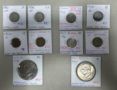 (10) Assorted Collectible Coins: Denver Mint , Philadelphia Mint , Error, Steel Pennies and more