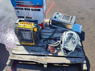 (1) New Port Gas Heater with exhaust System (1) DeWalt Portable Propane Heater & KBC Racing Helmet with Glasses