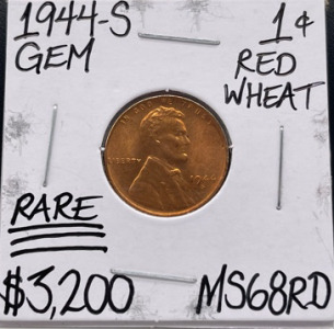 1944-S MS68RD RARE Gem Red Wheat Penny