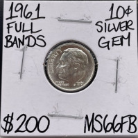 1961 MS66FB Full Bands Silver Gem Dime