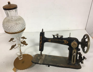 (1) Antique Windsor Sewing Machine (1) Antique Whisky Shot Dispenser 20&rdquo;x8&rdquo;