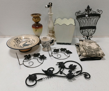 (2) Lamp Stands (1) Metal Hanging Basket (1) Rooster Bowl (3) Iron Decoration (2) Curtian Pieces & More