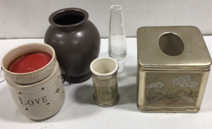Assorted Home Items Sencei Burner.Vase. Tissue Holder