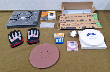 (1) SALI 8" x 1" x 1" Grinding Wheel, (2) Battery Wall Mount & More