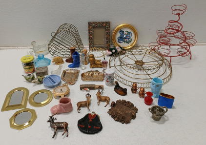 (1) Vintage Heart-shaped Birdcage (1) Set Of Mini Vintage Brass Salt & Pepper Shakers (1) Cupcake Holder Assorted Little Nicknacks & More