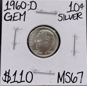 1960-D MS67 Gem Silver Roosevelt Dime