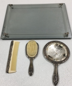 (2) Mirrors (1) Sterling Silver Brush (1) Sterling Silver Combe