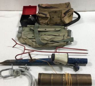 (7) Assorted Fishing Gear (2) Fly Fishing Bags (4) Pole Holders Mitchell Reel &String In Case