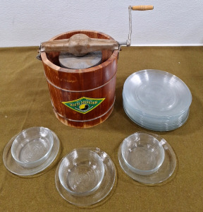 (1) White Mountain Hand Crank Ice Cream Maker & Assortment Of Dishware