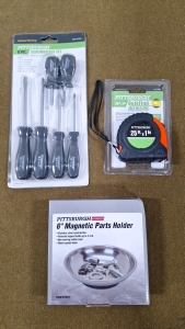 (1) Pittsburgh 6" Magnetic Parts Holder, (1) Pittsburgh 6 Piece Screwdriver Set & (1) Pittsburgh 25' Tape Measure