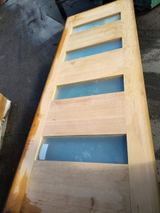 (2) Hard Wood Doors with 4 Glass Slots 36"x96" Very Solid Door in Good condition