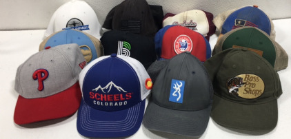 (16) Assoreded Hats Bass Pro Shops American Flag Broncos Hats