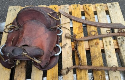 15" Saddle, Antique sycthe Blade, Carriage Harness