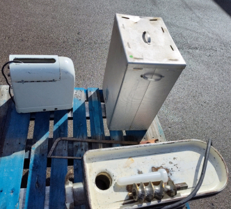 Vintage Sanitary Electric Meat Grinder, Vintage Hobart Steak Maker and Big Chief Smoker