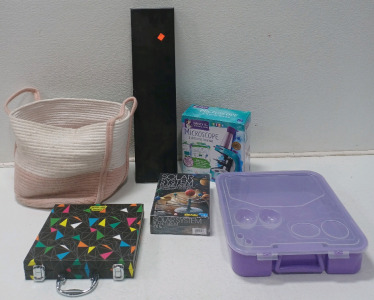 (1) Microscope For Kids (1) Solar System Planetarium For Kids (1) Wall Shelf & More