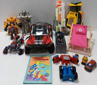(7) Transformer Toys (1) Build-A-Bear Lounge Chair (2) Nerf Guns & More
