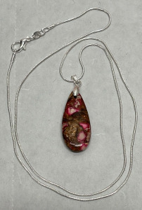 Red Sea Sediment Jasper Teardrop Pendant W/ Silver .925 Necklace