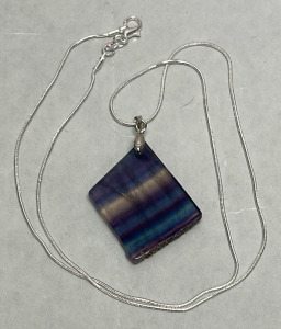 54.15ct. Natural Rainbow Flourite Freeform Gemstone Pendant W/ Silver .925 Necklace