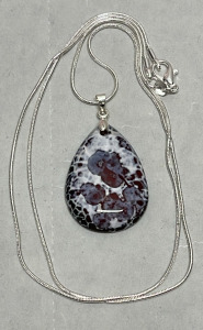 White & Orange Fire Agate Gemstone Teardrop Pendant W/ Silver .925 Necklace