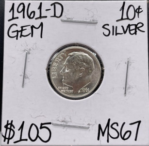 1961-D MS67 Gem Silver Roosevelt Dime