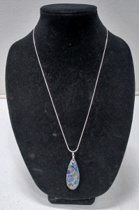 Blue Sea Sediment Jasper Teardrop 24" .925 Necklace