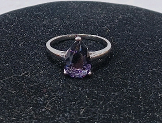 Size 8 1/2 Purple Pear Cut Amethyst Ring