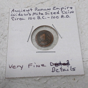 Ancient Roman Empire Widow's Mite Sized Coin Circa 100 B.C-100 A.D