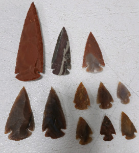 (10) Arrowheads 1.25"- 2.75" Long (1) Large Spearpoint 4.5" Long