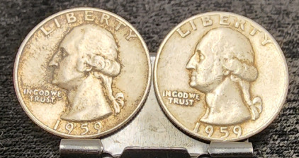 (2) 1959 90% Silver Quarters— Verified Authentic