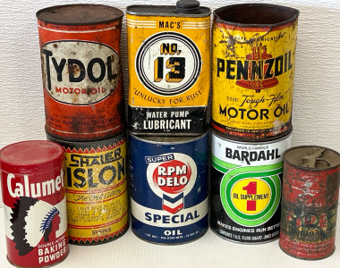Vintage Motor Oil, Cans, Water Pump Lubricant & Baking Soda
