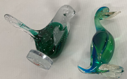 Vintage MCM Murano Style Blown Glass Green Duck, Bird