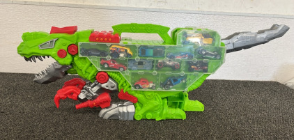 Hotwheels Robot Dinosaur Car Holder, Holds 12, Wooden Road Map