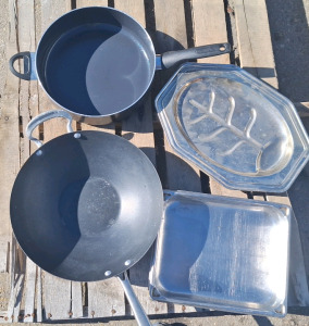 Various Cookware and Trash Can