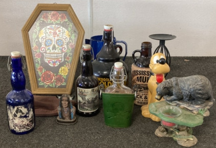 Vintage Bottles, Center Piece Candle Holder, Bear Fishing Candle Holder, And More!!!!!