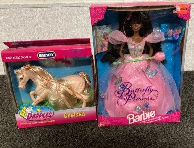 Vintage Barbie Butterfly Princess Doll and Dapples Chelsea Horse Doll