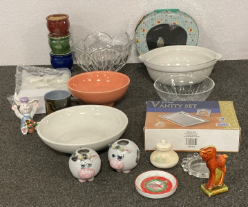 Glassware! (2) Crystal Like Bowls, Winnie The Pooh Gloves and Earmuffs, (3) Vietnamese Stacking Pots, Vanity Set And More!