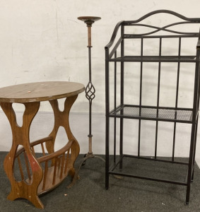 Magazine Holder End Table, Wire Rack, Tall Cast Iron Candle Holder