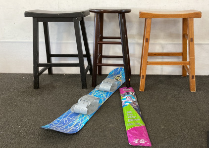 (3) Stools, Snowboard, Kite