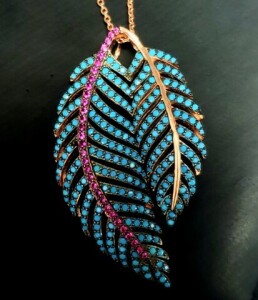 $160 Silver Red Cz With Turquoise 18" Necklace